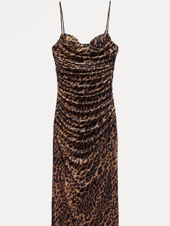 Zara Dresses & Skirts - Zara Leopard Print Strapless Cowl Slip Dress - Brown/Black